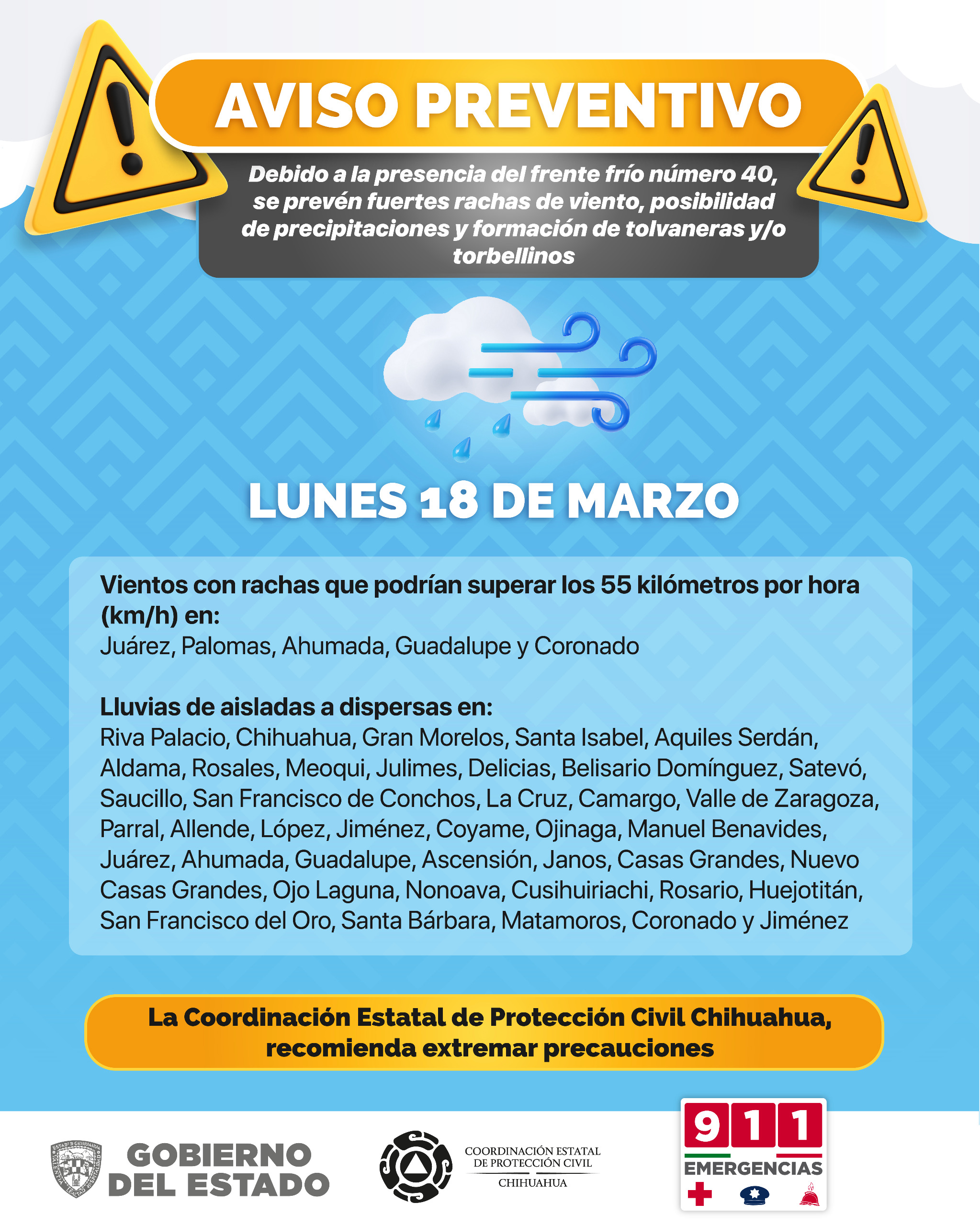 Mantiene CEPC Alerta Preventiva Por Presencia De Lluvias Y Vientos En